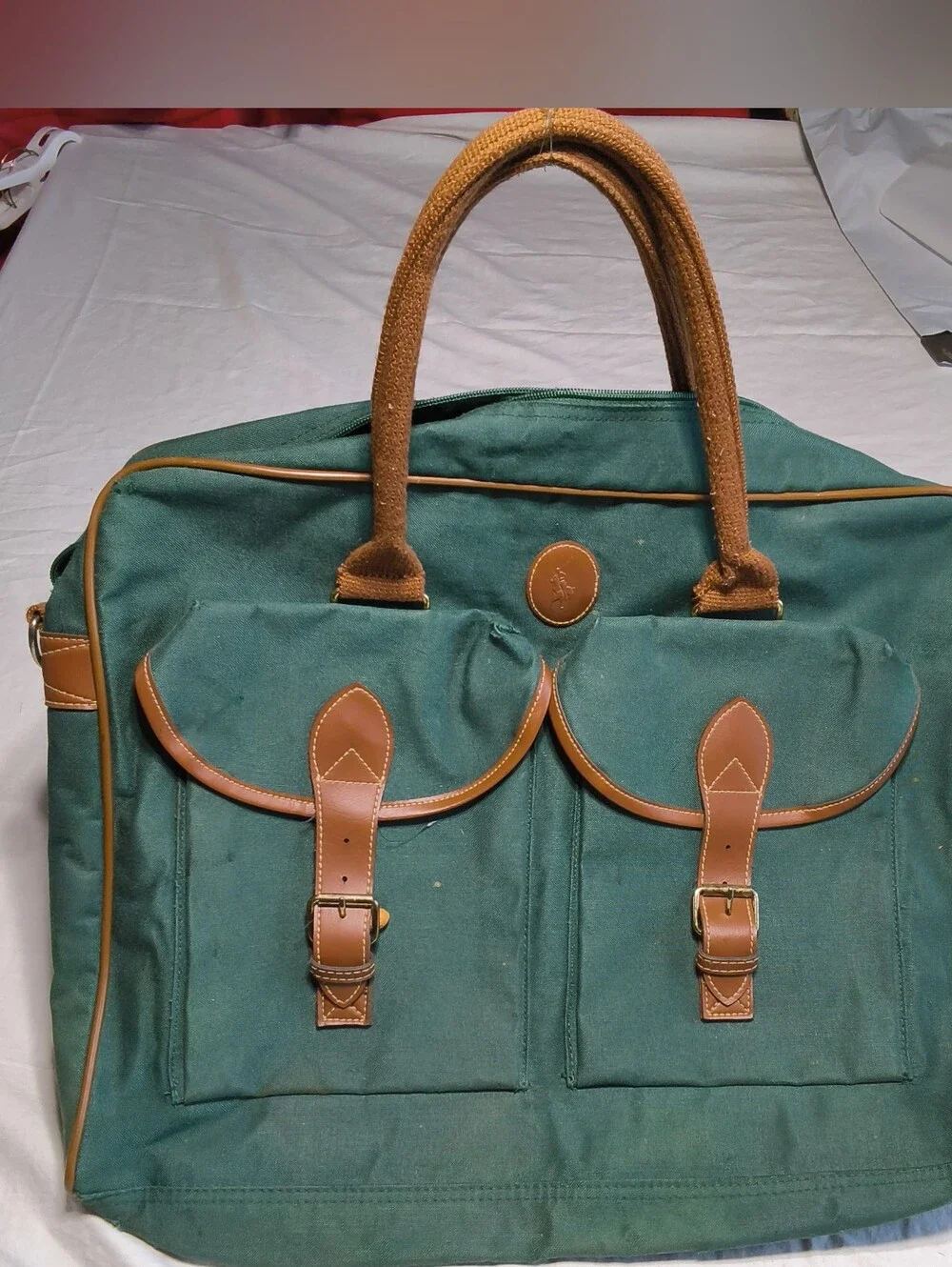 Vintage Ralph Lauren Polo Canvas Briefcase Laptop Bag Green Brown Leather Trim
